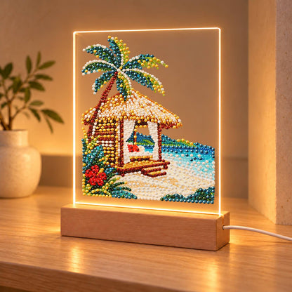 Thatched Cabana with Hibiscus (Light-Up Pearl Painting)