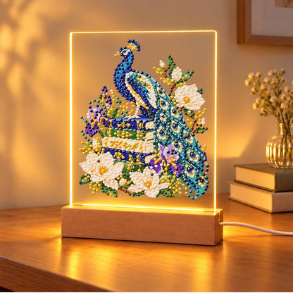 Peacock Perched on Old Books (Light-Up Pearl Painting)