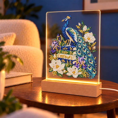 Peacock Perched on Old Books (Light-Up Pearl Painting)