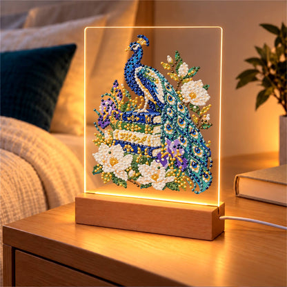 Peacock Perched on Old Books (Light-Up Pearl Painting)
