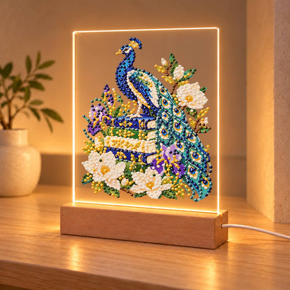 Peacock Perched on Old Books (Light-Up Pearl Painting)