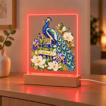 Peacock Perched on Old Books (Light-Up Pearl Painting)