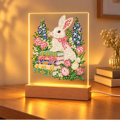 Bunny with a Bow on Books (Light-Up Pearl Painting)