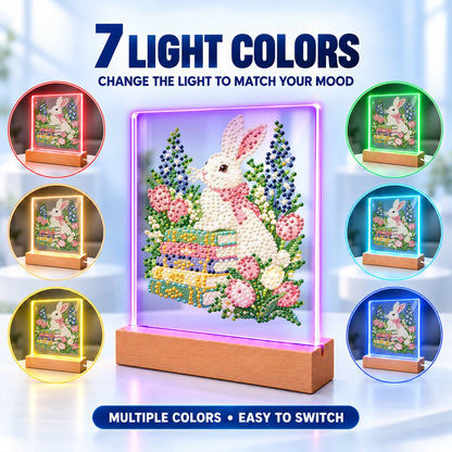 Bunny with a Bow on Books (Light-Up Pearl Painting)
