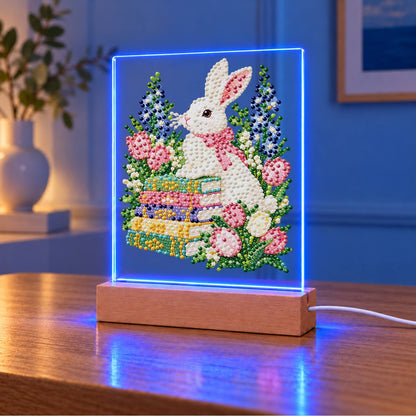 Bunny with a Bow on Books (Light-Up Pearl Painting)