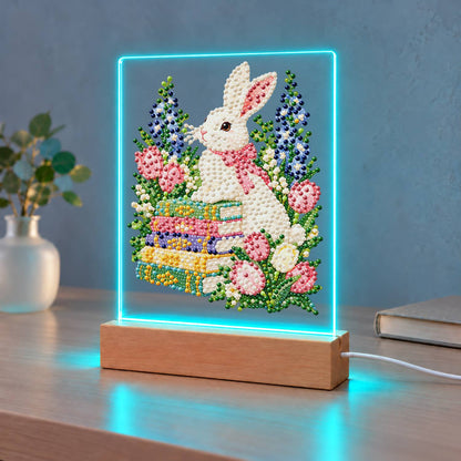 Bunny with a Bow on Books (Light-Up Pearl Painting)