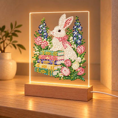 Bunny with a Bow on Books (Light-Up Pearl Painting)