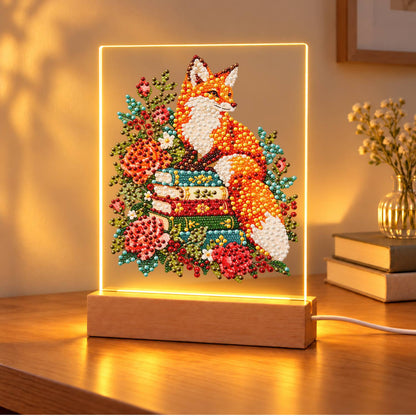 Fox Atop a Stack of Books (Light-Up Pearl Painting)