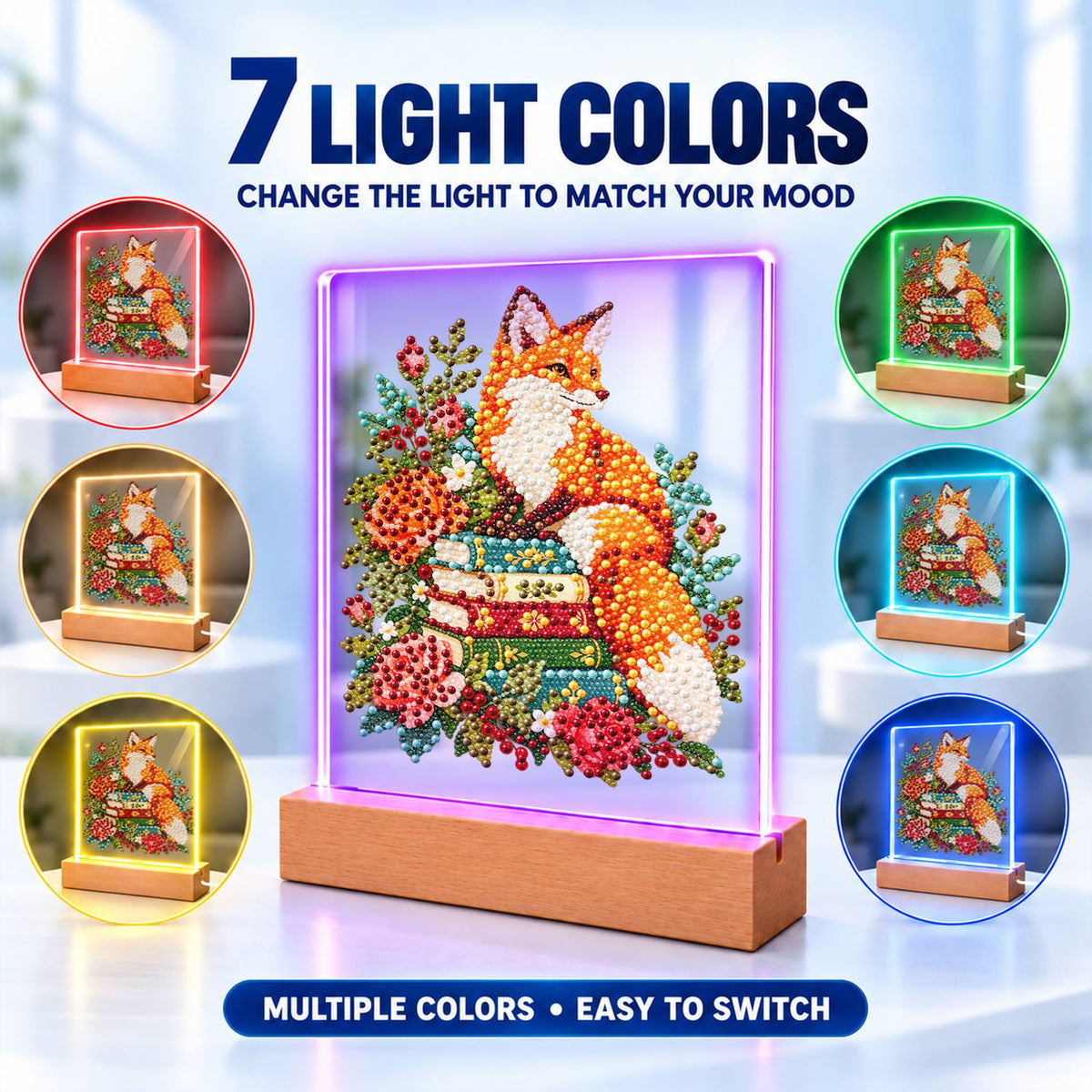 Fox Atop a Stack of Books (Light-Up Pearl Painting)