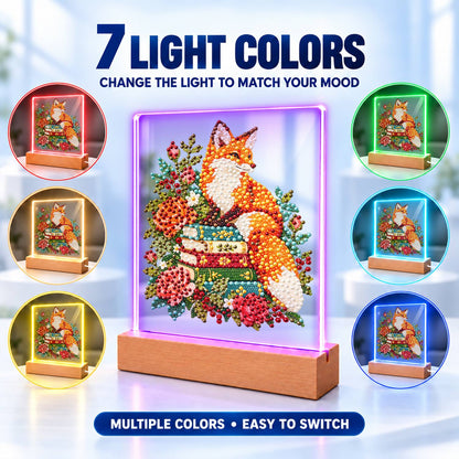Fox Atop a Stack of Books (Light-Up Pearl Painting)