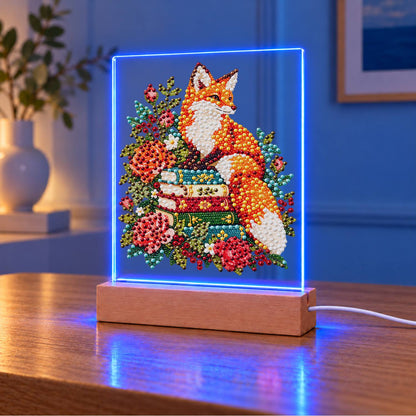 Fox Atop a Stack of Books (Light-Up Pearl Painting)