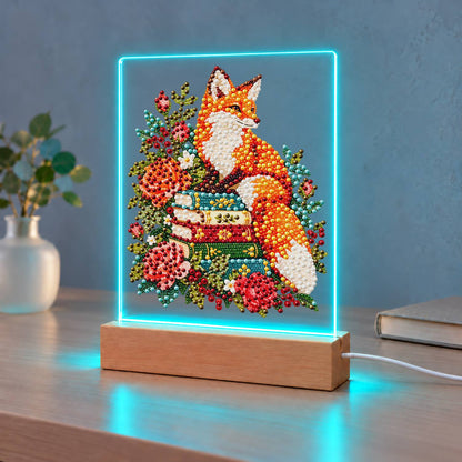 Fox Atop a Stack of Books (Light-Up Pearl Painting)