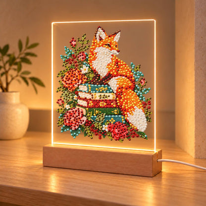 Fox Atop a Stack of Books (Light-Up Pearl Painting)