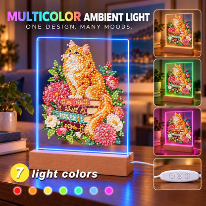 Fluffy Ginger Cat in Peonies (Light-Up Pearl Painting)