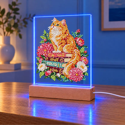 Fluffy Ginger Cat in Peonies (Light-Up Pearl Painting)