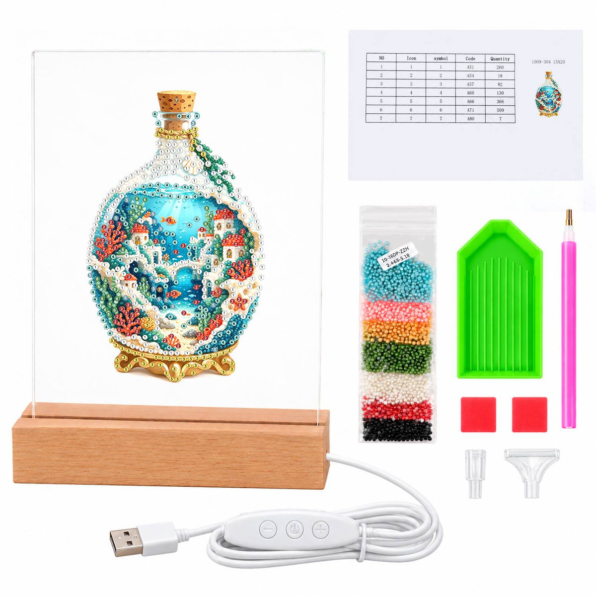 Seaside Village in a Corked Bottle (Light-Up Pearl Painting)