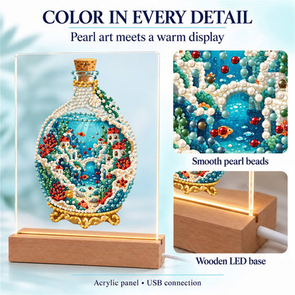 Seaside Village in a Corked Bottle (Light-Up Pearl Painting)