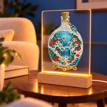 Seaside Village in a Corked Bottle (Light-Up Pearl Painting)
