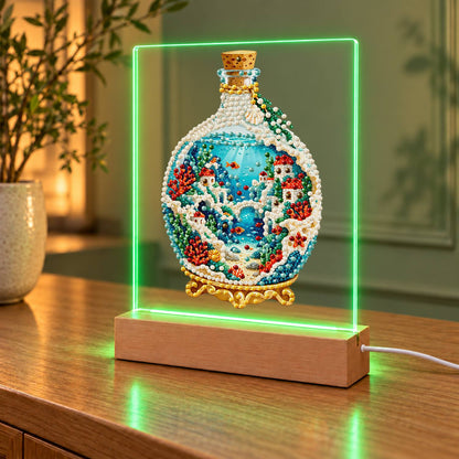 Seaside Village in a Corked Bottle (Light-Up Pearl Painting)