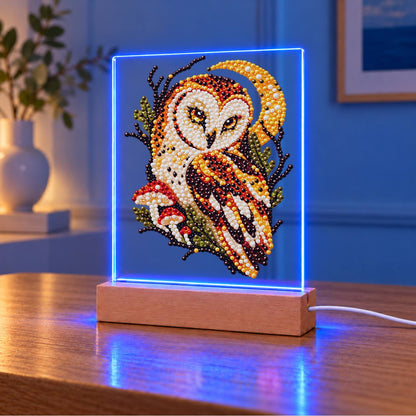 Barn Owl Under a Golden Moon (Light-Up Pearl Painting)