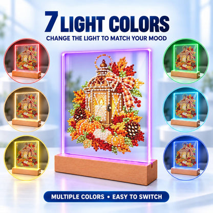 Candlelit Lantern in Fall Leaves (Light-Up Pearl Painting)