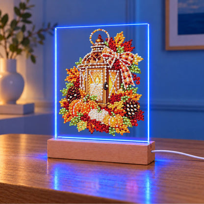 Candlelit Lantern in Fall Leaves (Light-Up Pearl Painting)