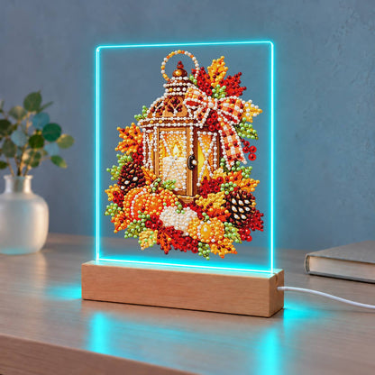 Candlelit Lantern in Fall Leaves (Light-Up Pearl Painting)