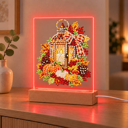 Candlelit Lantern in Fall Leaves (Light-Up Pearl Painting)