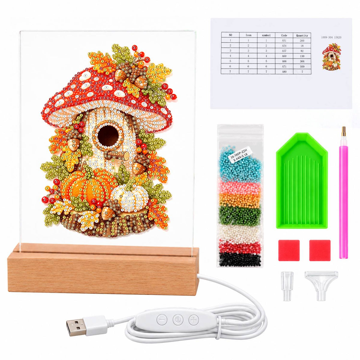 Toadstool Cottage with Pumpkins (Light-Up Pearl Painting)