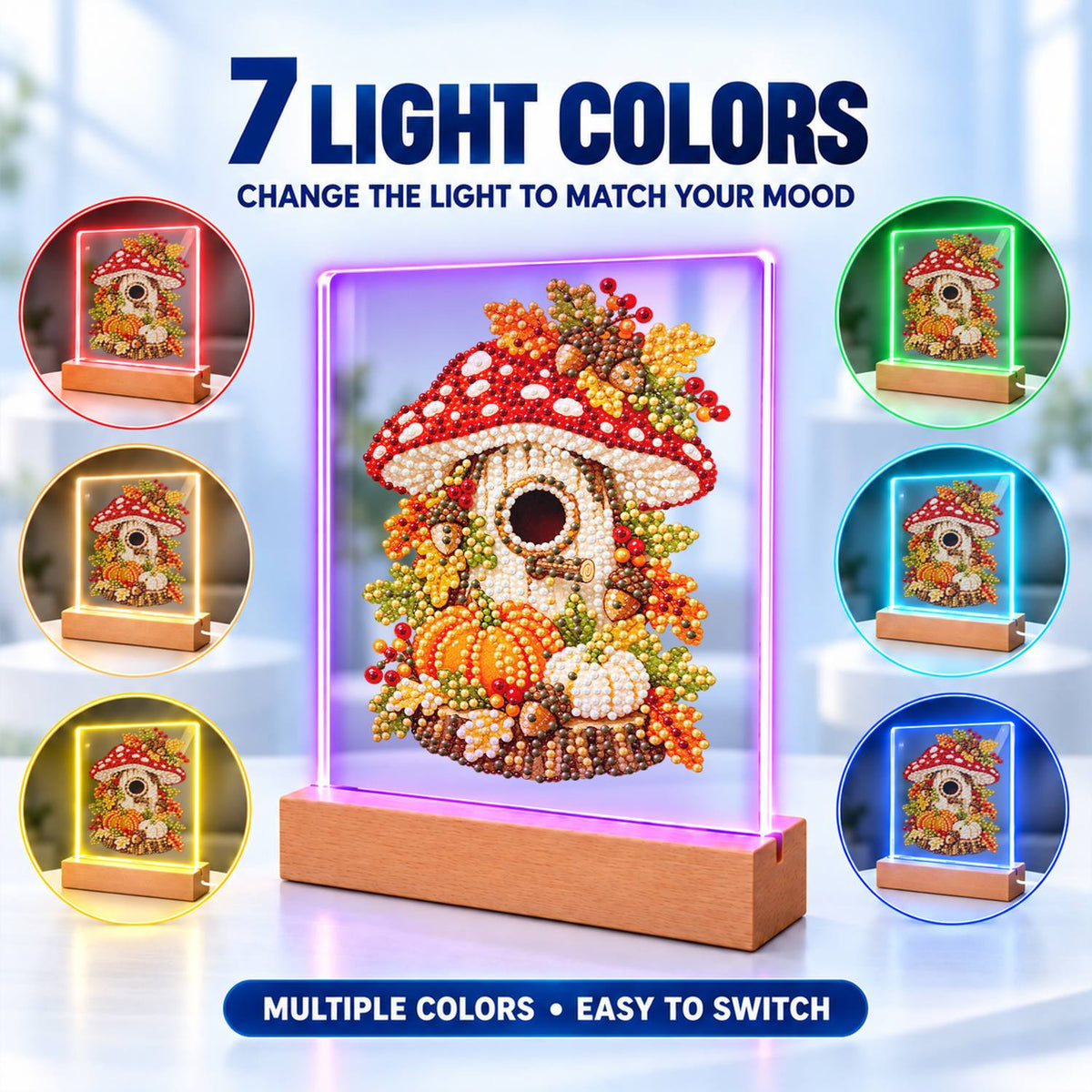 Toadstool Cottage with Pumpkins (Light-Up Pearl Painting)