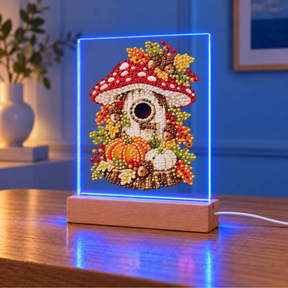 Toadstool Cottage with Pumpkins (Light-Up Pearl Painting)