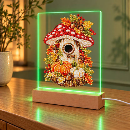Toadstool Cottage with Pumpkins (Light-Up Pearl Painting)
