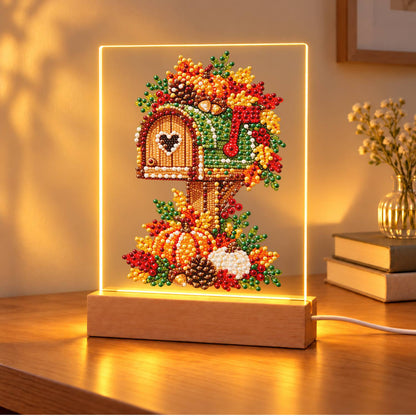Heart Mailbox in Fall Leaves (Light-Up Pearl Painting)