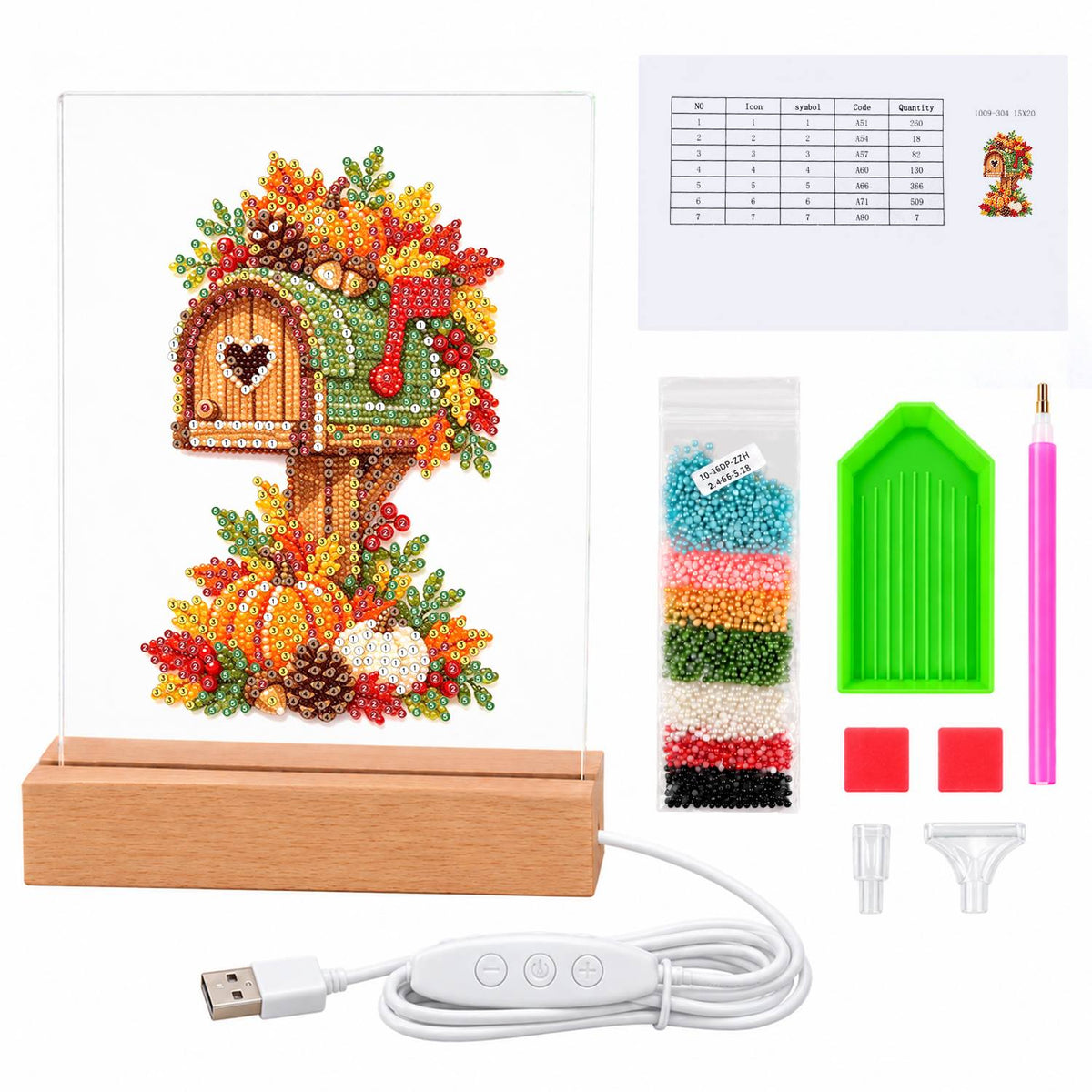 Heart Mailbox in Fall Leaves (Light-Up Pearl Painting)