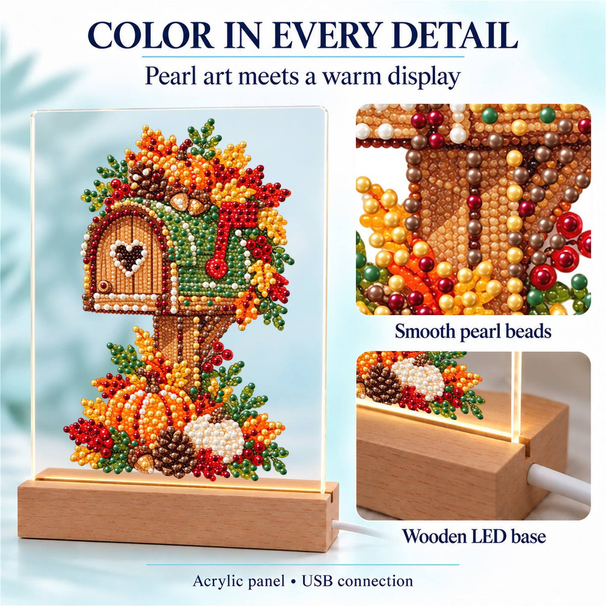 Heart Mailbox in Fall Leaves (Light-Up Pearl Painting)