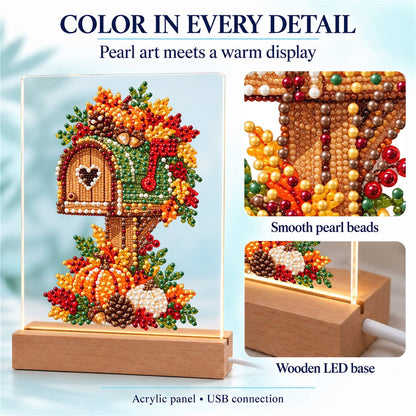 Heart Mailbox in Fall Leaves (Light-Up Pearl Painting)