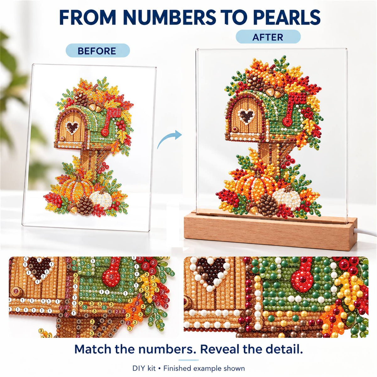 Heart Mailbox in Fall Leaves (Light-Up Pearl Painting)