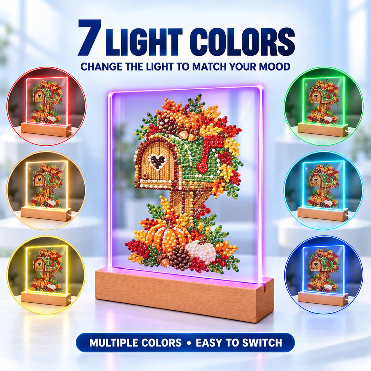Heart Mailbox in Fall Leaves (Light-Up Pearl Painting)