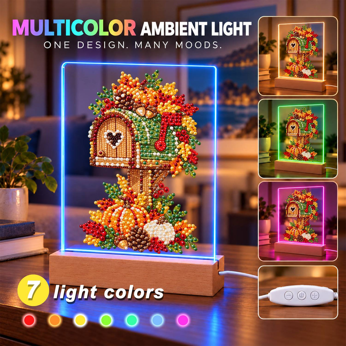 Heart Mailbox in Fall Leaves (Light-Up Pearl Painting)