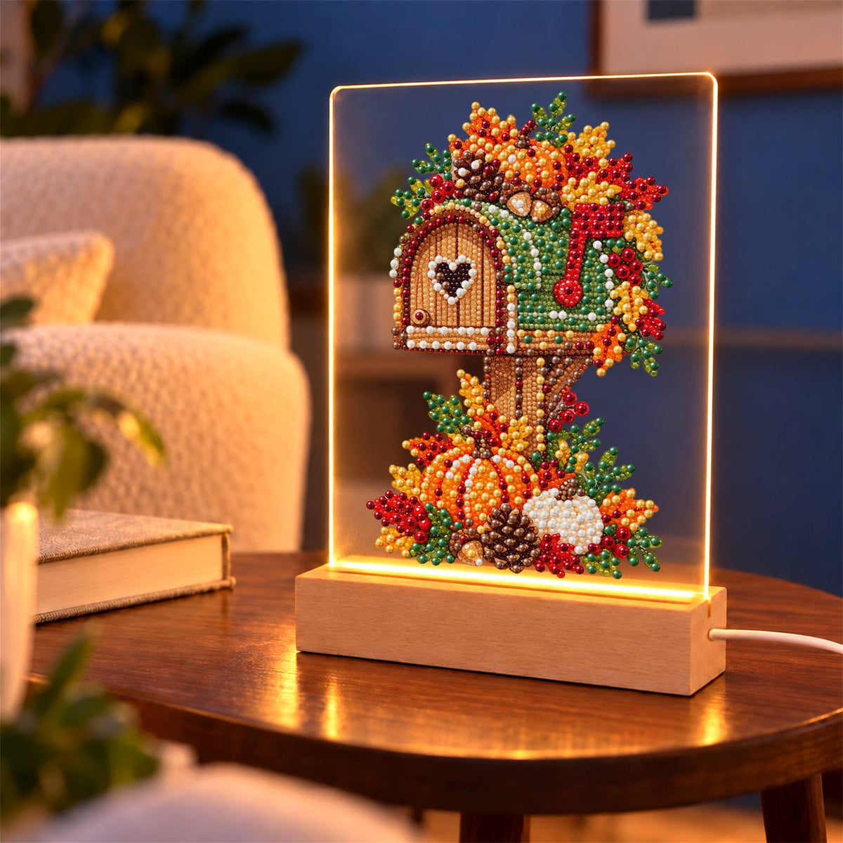 Heart Mailbox in Fall Leaves (Light-Up Pearl Painting)
