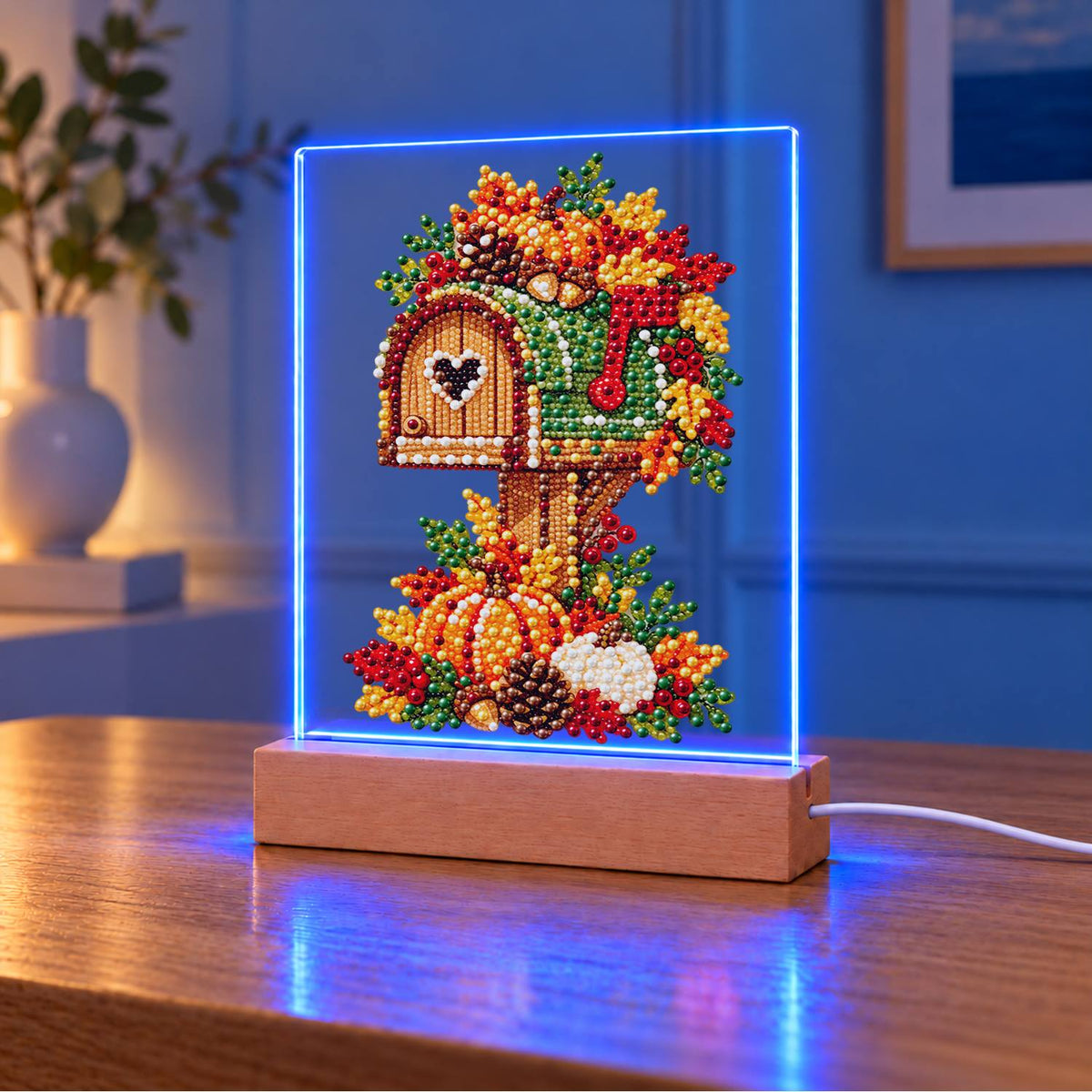 Heart Mailbox in Fall Leaves (Light-Up Pearl Painting)