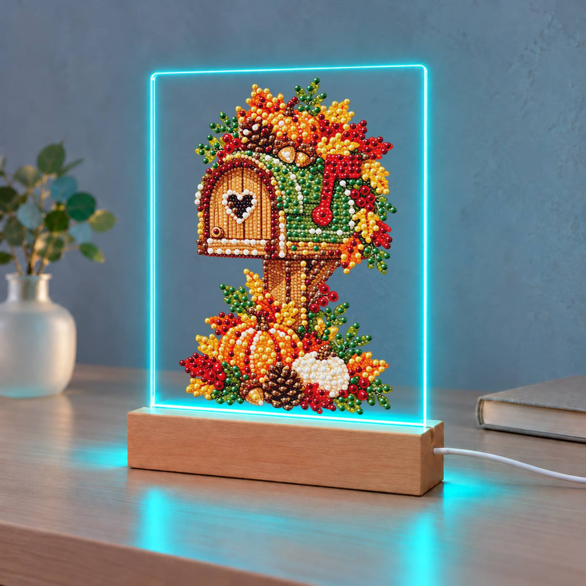 Heart Mailbox in Fall Leaves (Light-Up Pearl Painting)