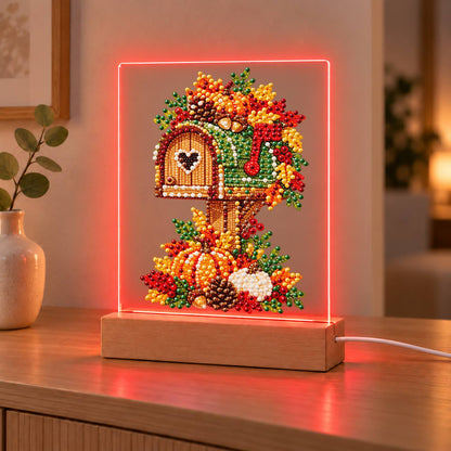Heart Mailbox in Fall Leaves (Light-Up Pearl Painting)