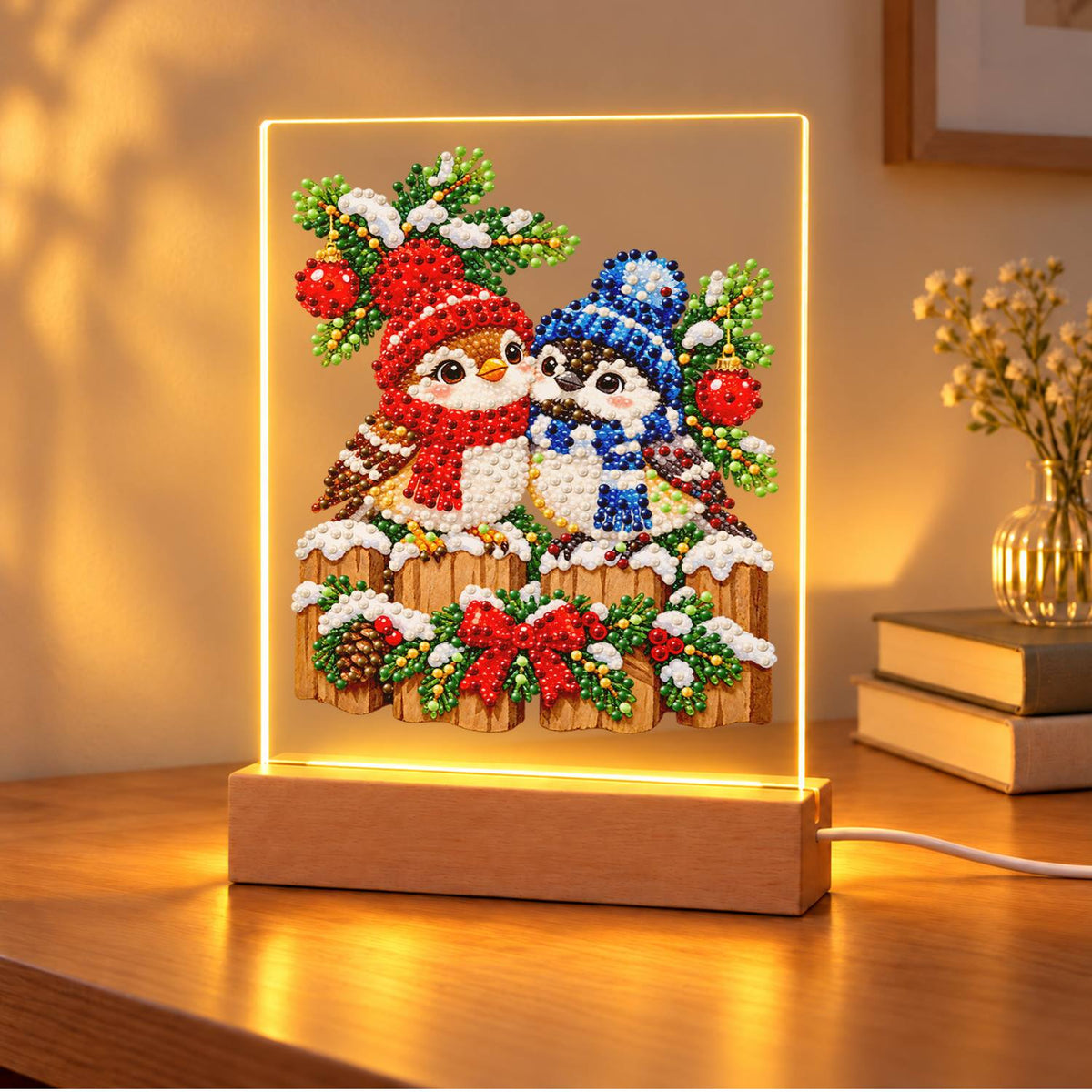 Winter Birds in Knit Bobble Hats (Light-Up Pearl Painting)
