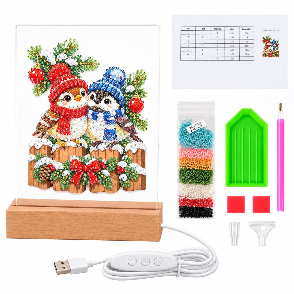 Winter Birds in Knit Bobble Hats (Light-Up Pearl Painting)