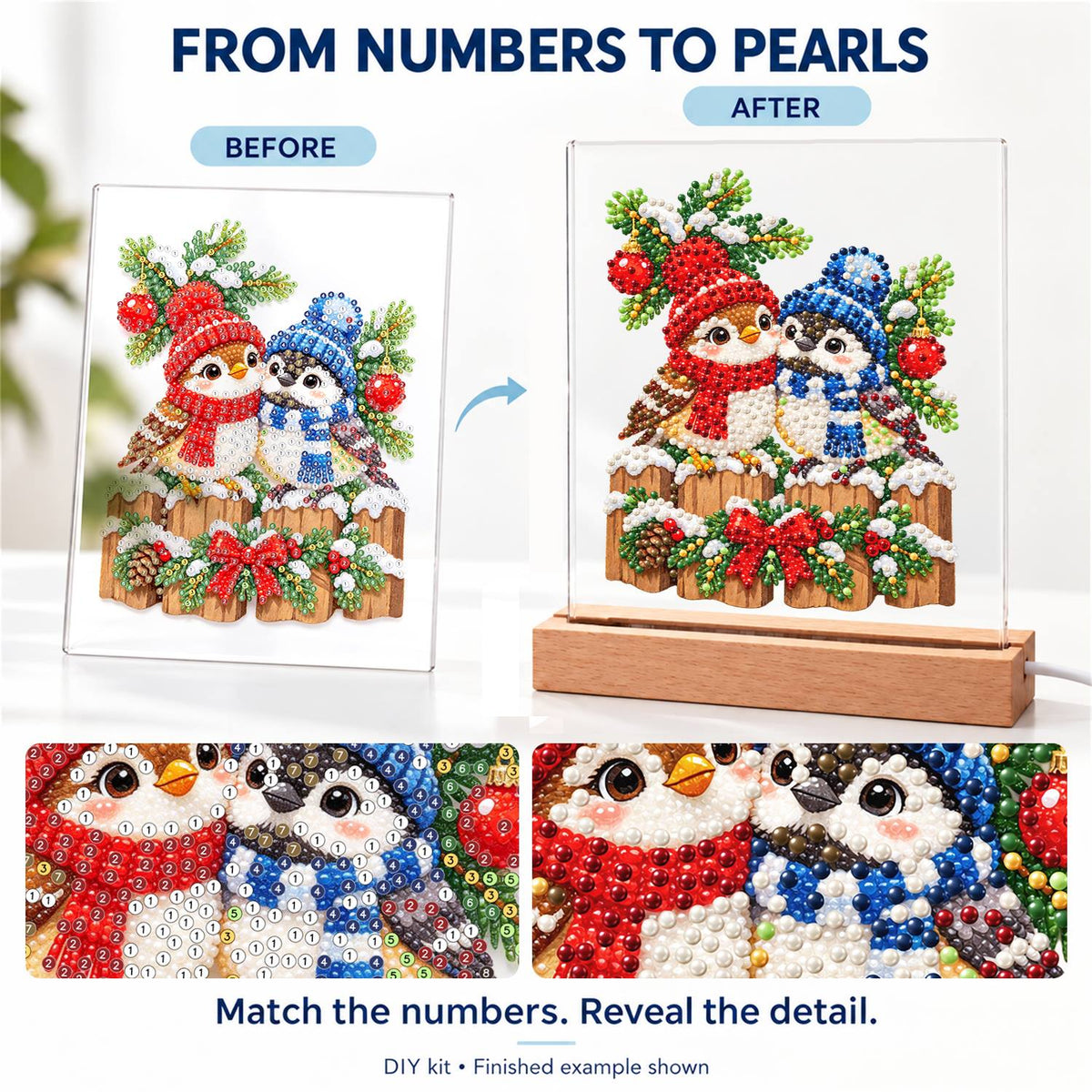 Winter Birds in Knit Bobble Hats (Light-Up Pearl Painting)