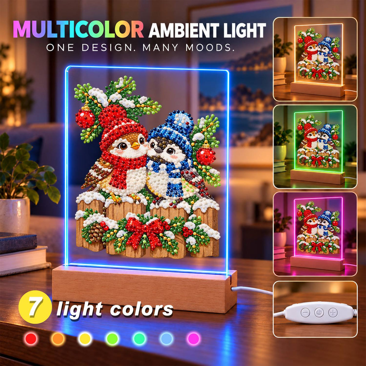 Winter Birds in Knit Bobble Hats (Light-Up Pearl Painting)