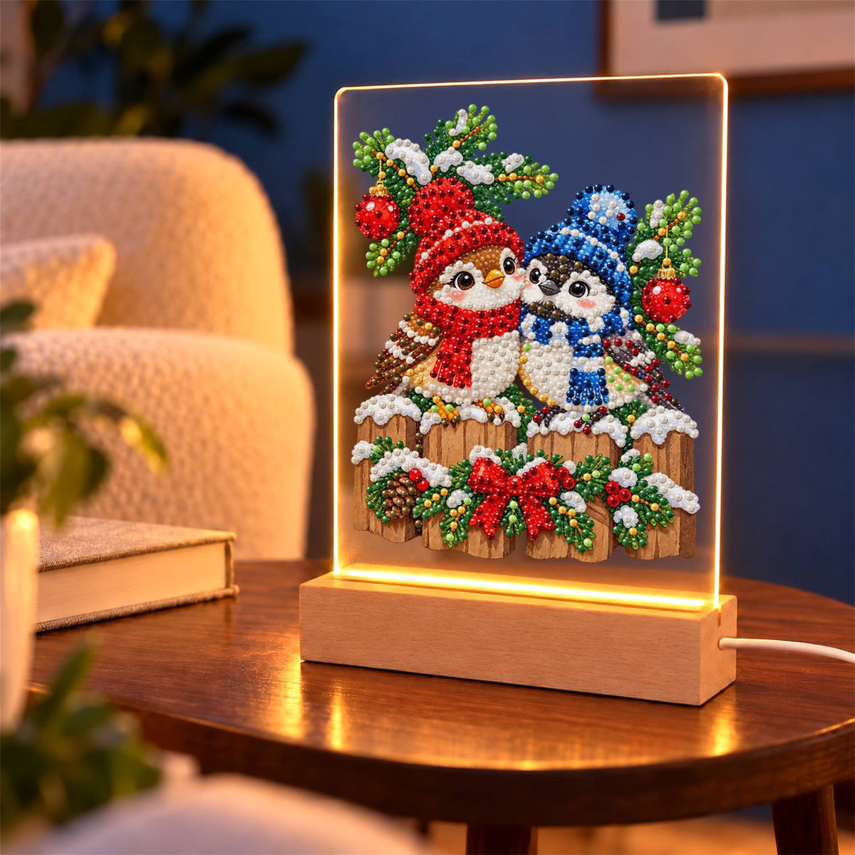 Winter Birds in Knit Bobble Hats (Light-Up Pearl Painting)