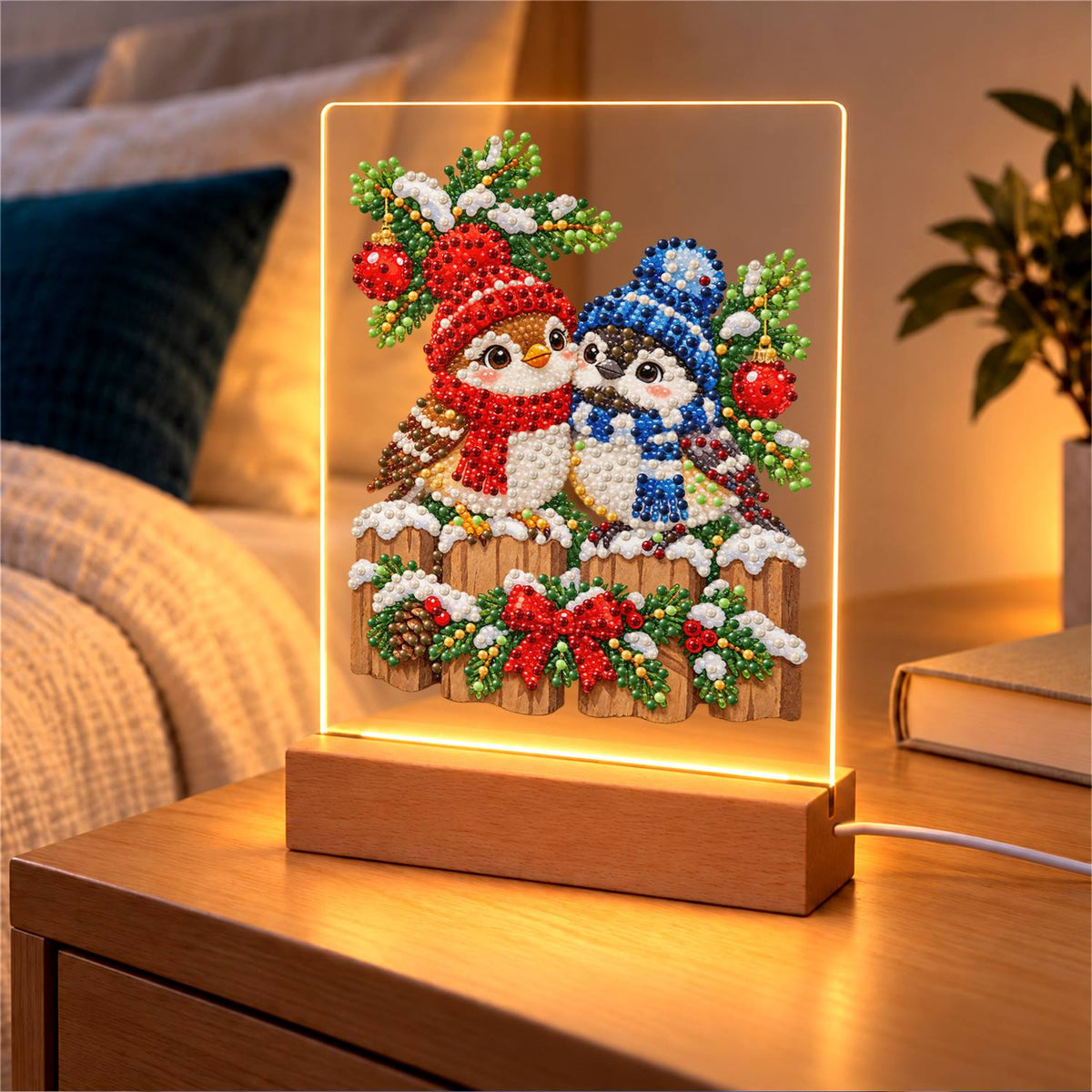 Winter Birds in Knit Bobble Hats (Light-Up Pearl Painting)