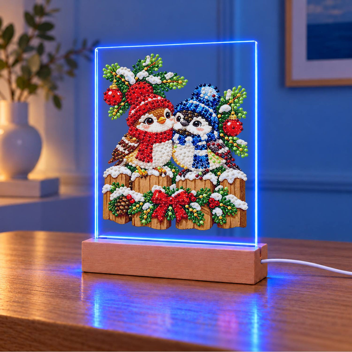 Winter Birds in Knit Bobble Hats (Light-Up Pearl Painting)